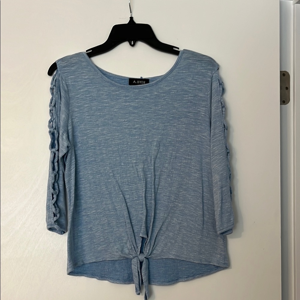 A. Byer Women's Blue Top with Tie Front